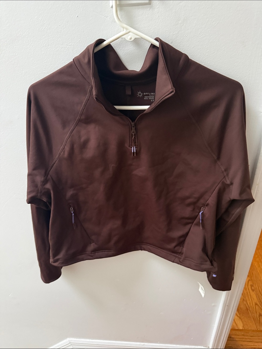 Offline Aerie Cropped Quarter-Zip Pullover - Deep Brown Small New